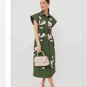 Olive and Pressed Powder Floral Chloe Dress Midi